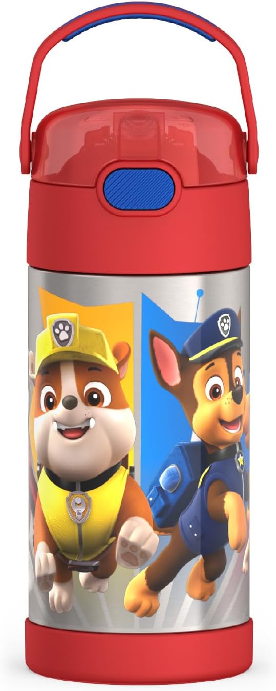 THERMOS FUNTAINER Water Bottle with Straw - 12 Ounce - Kids Stainless Steel Vacuum Insulated Water Bottle with Lid, Paw Patrol