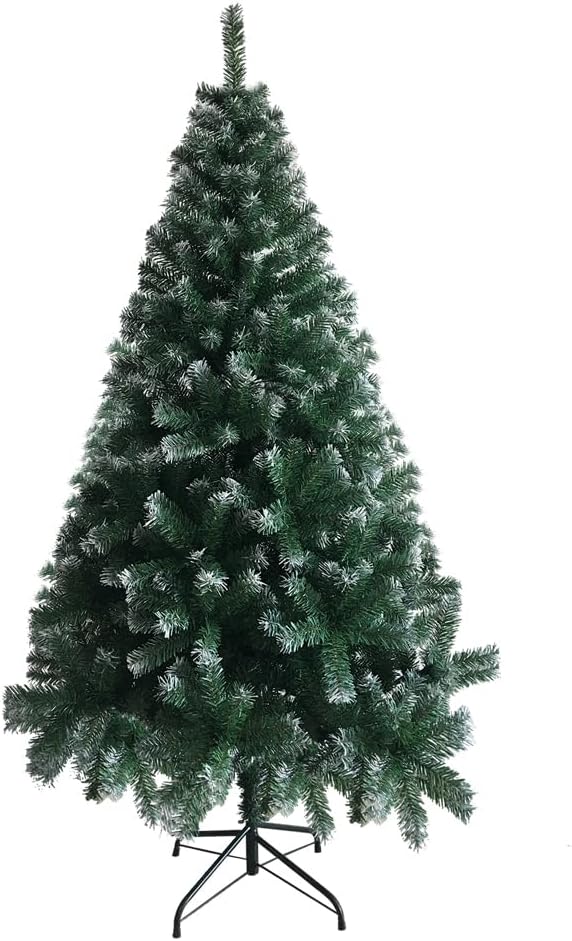 Snow Christmas Tree, 6ft Artificial Snow Flocked Christmas Tree, White and Green Xmas Trees with 650 Tips, Solid Metal Legs, Christmas Decorations for Indoor Outdoor 1.8m
