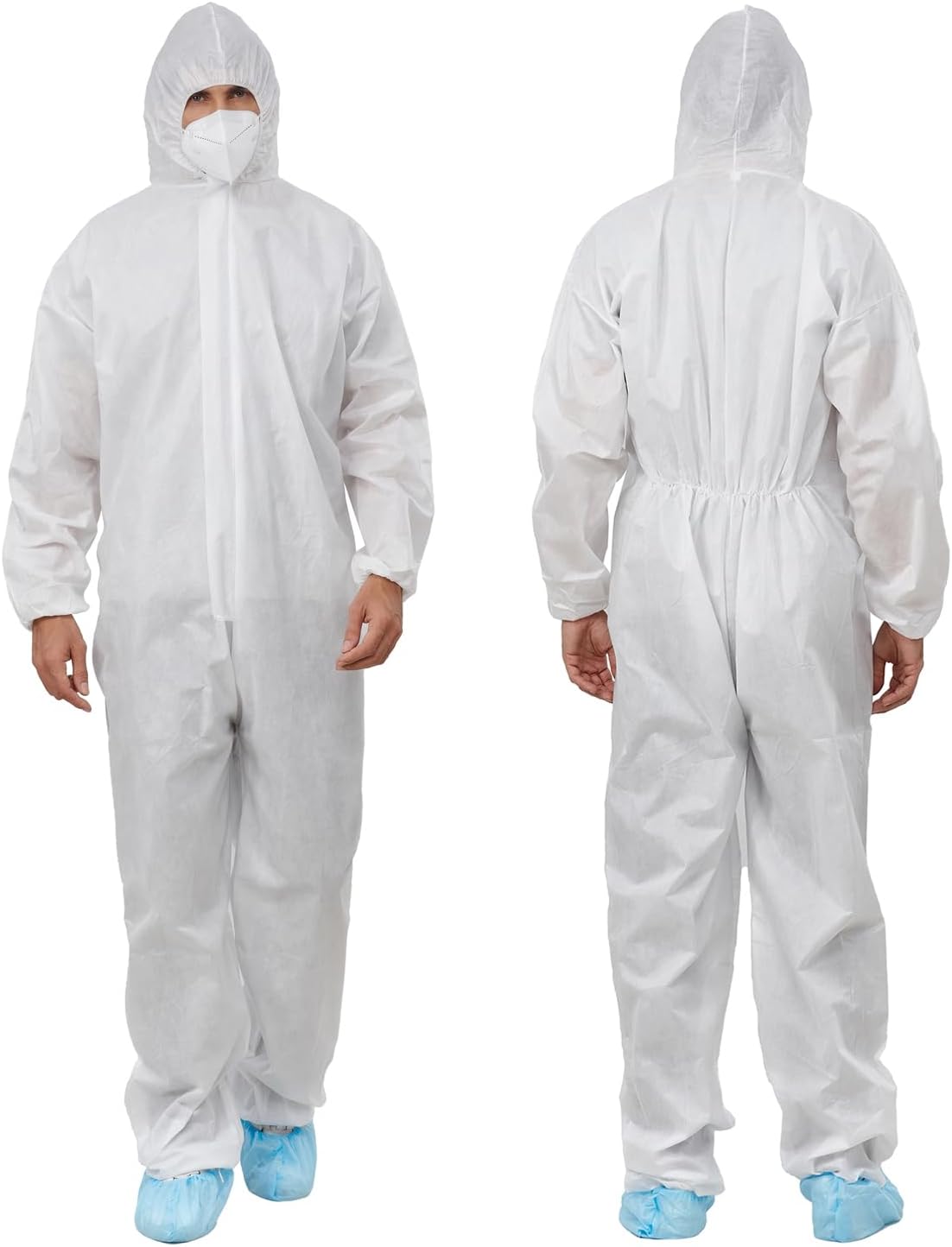 Greenour Hazmat Suits Pack of 12 Disposable Coveralls with Hood Breathable White SMS Painters Suit Medium to XXX-Large