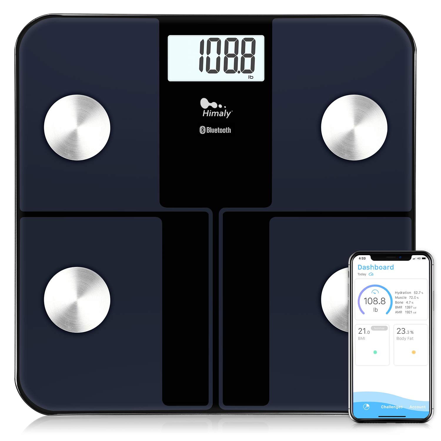 himaly USB Rechargeable Bathroom Scale for Body Weight, Digital Weight Scale Bluetooth for Accurate BMI Body Fat Scale Muscle Mass Composition Monitor with App, 400 lbs