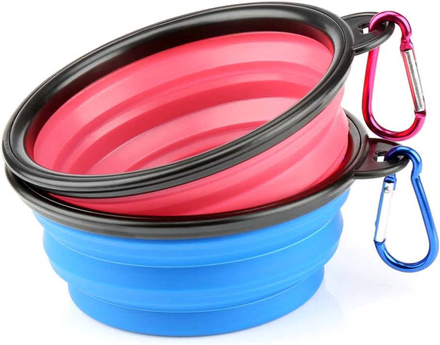 H&S 2 Collapsible Silicone Dog & Cat Travel Bowls - Portable Pet Water & Food Travel Dog Bowl (Small)
