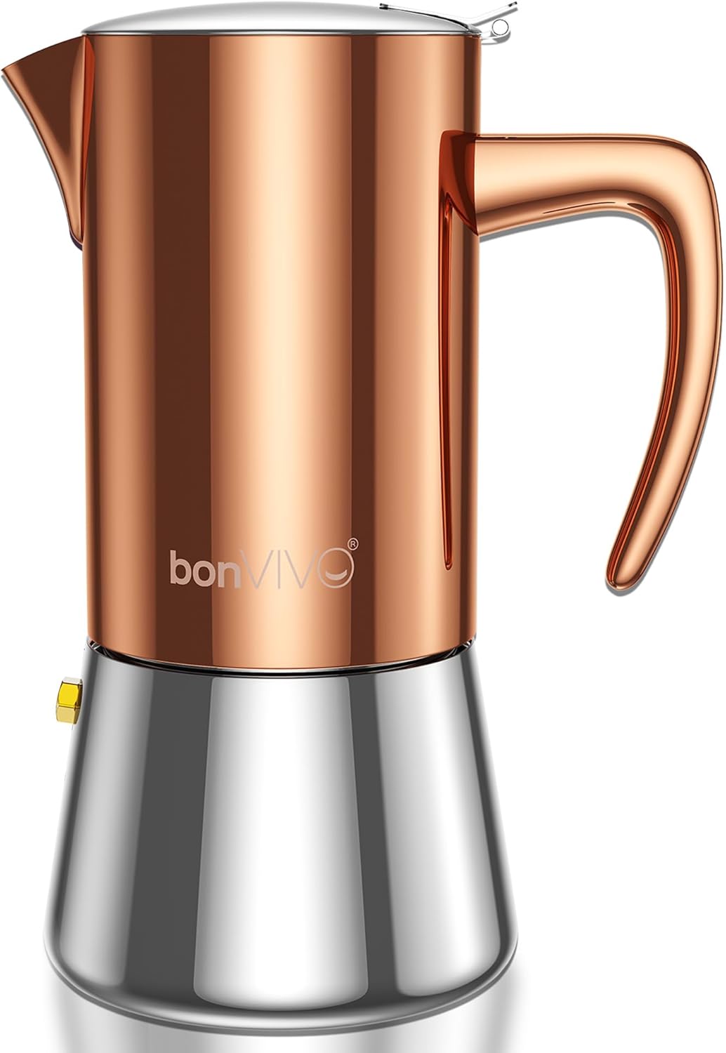 bonVIVO Moka Pot - 6 Cup Intenca Stainless Steel Espresso Maker w/Copper Finish - Stove Top Italian Coffee Maker - 300ml Coffee Pot - Gifts for Men and Women