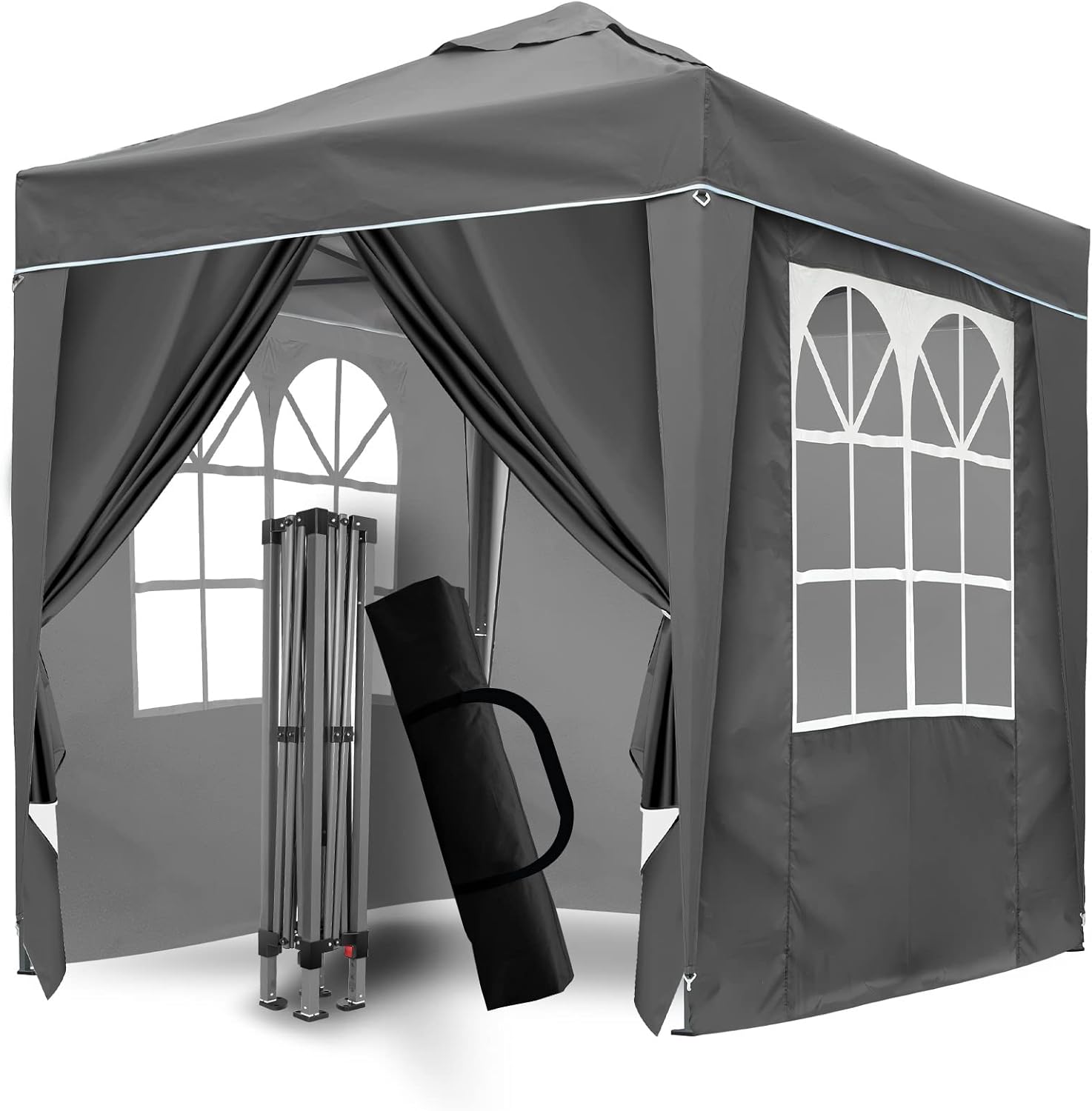 Pop Up Gazebo, Pop Up Tent with Weights, Fully Waterproof, All Weather Gazebo ideal for Outdoor Party Camping (2x2m,Grey)