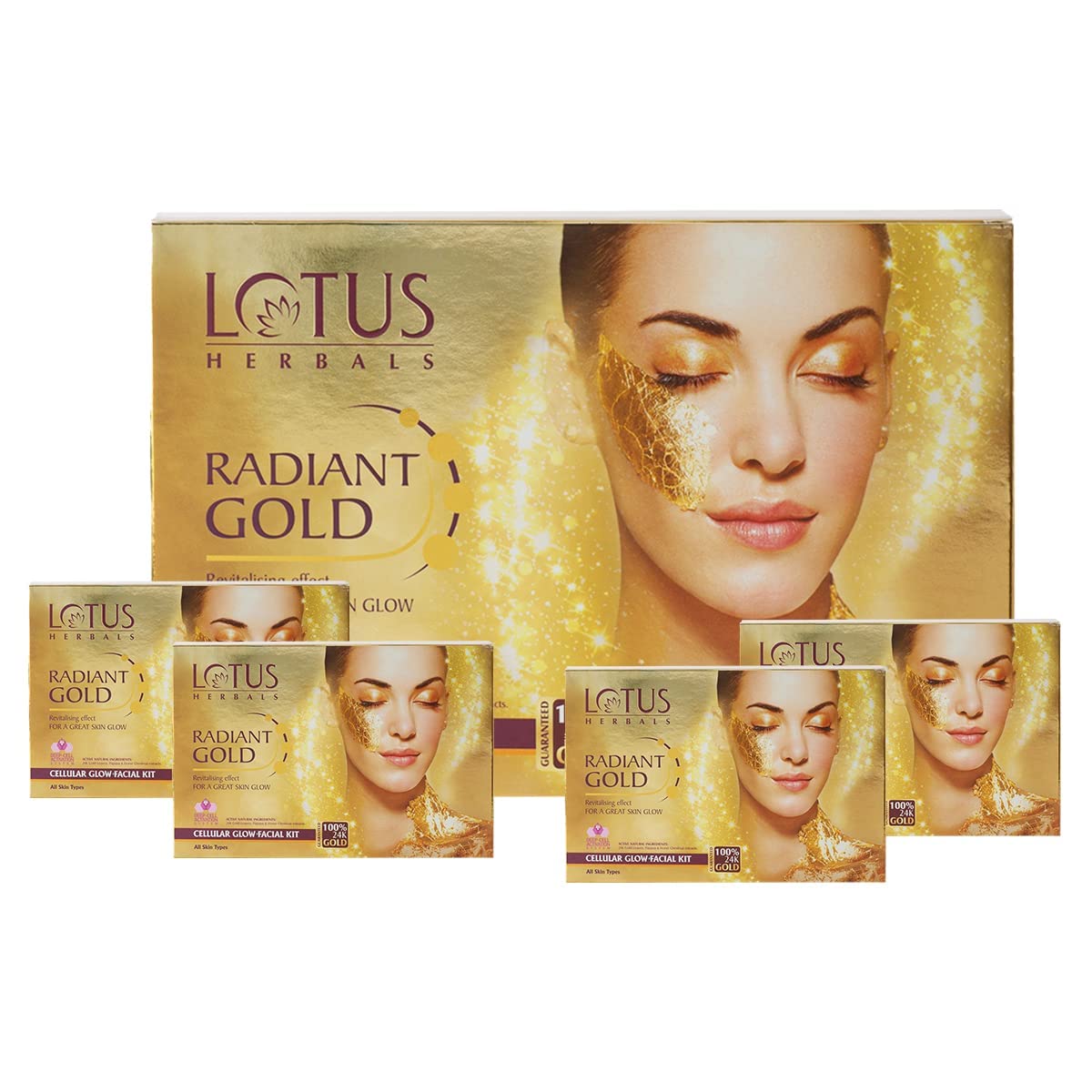 Radiant Gold Facial Kit with 24K Pure Gold and Papaya, 37g, 4 Easy Steps, 4 Uses