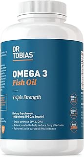 Dr. Tobias Omega 3 Fish Oil, 2000mg Triple Strength Omega 3 Supplement with 800mg EPA 600mg DHA Per Serving, Fish Oil Omega 3 Supplements for Heart, Brain & Immune Support, 180 Softgels, 90 Servings