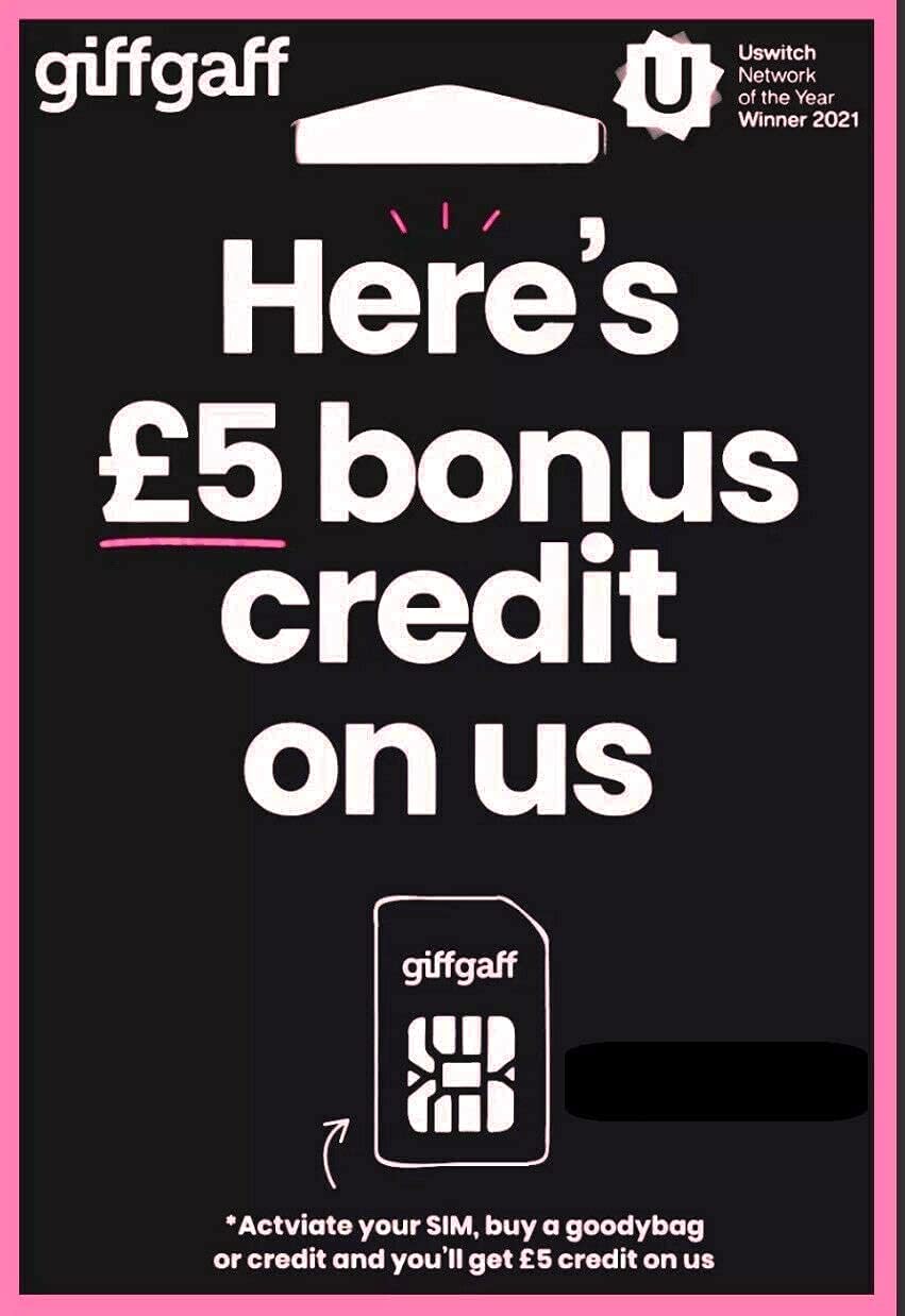 pickpiff Giffgaff O2 4G SIM Card - Unlimited Calls, Text in UK, 5 Bonus Credit When Topup £10 First Time, No Cntract, Monthly Rolling & Pay as you Go, Standard/Micro/Nano for Unlock ios and Android
