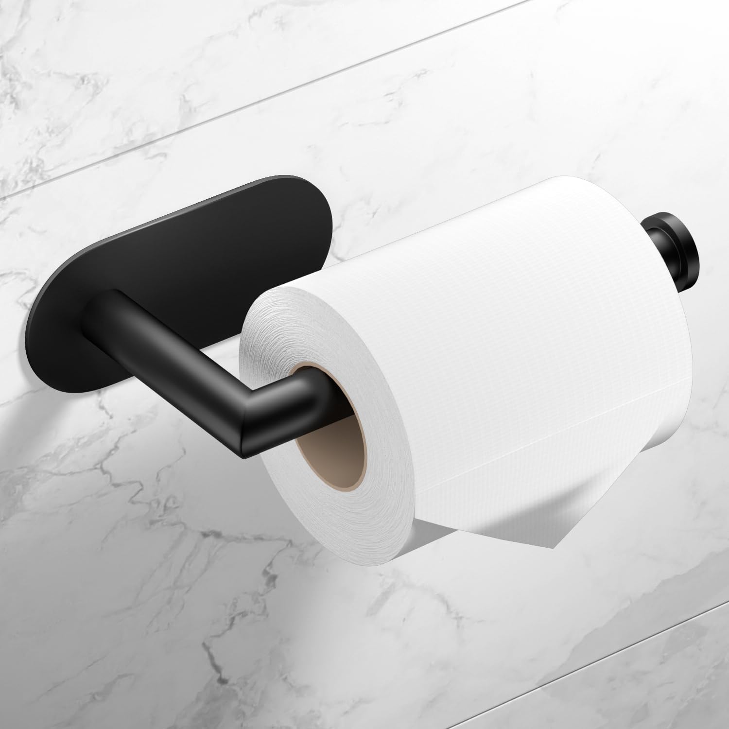 HITSLAM Toilet Roll Holder Self Adhesive Matte Black 304 Stainless Steel Stick on Toilet Paper Holder for Bathroom
