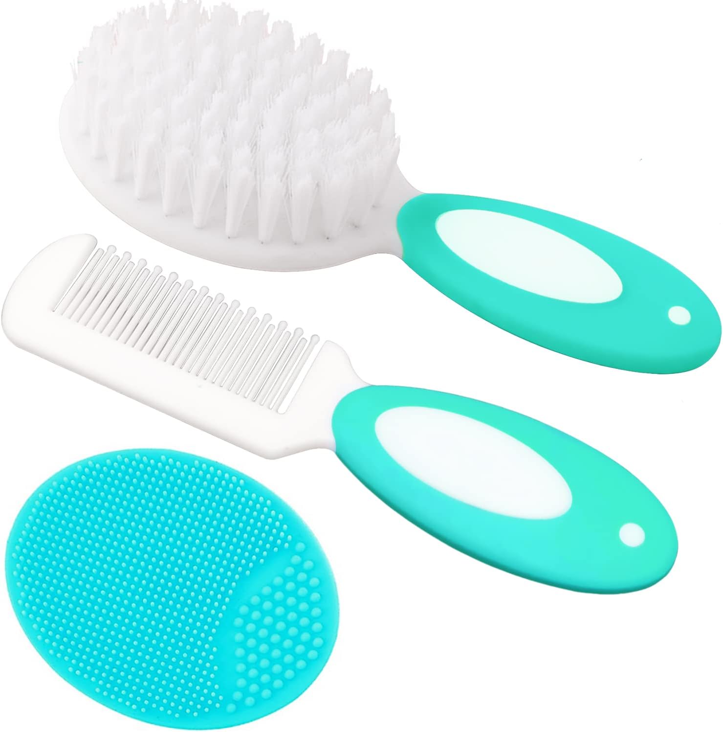 Baby Hair Brush, Cradle Cap Brush, Baby Hair Comb, Baby Hair Brush and Comb Set for Newborns & Toddlers, Baby Brush Soft Bristles, Ideal for Cradle Cap, Perfect Baby Registry Gift (Green)
