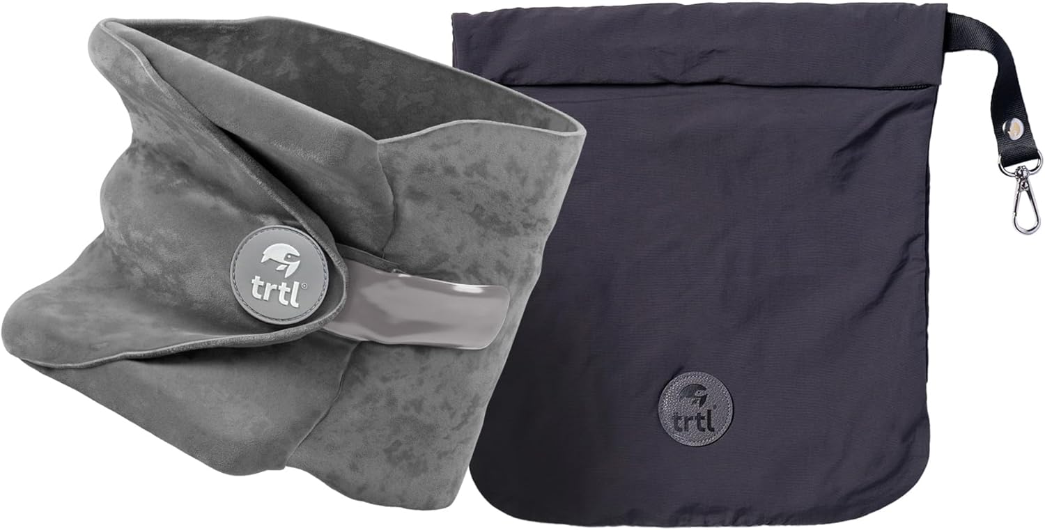 trtl Travel and Airplane Pillow - Real Sleeping Experience on Long Flights - Neck and Shoulder Support - Super-Soft, Lightweight, Easy-to-Carry, and Machine-Washable Flight Pillow - Grey