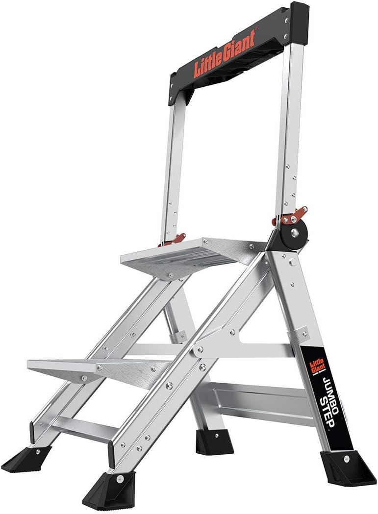 Little Giant Ladders, Jumbo Step, 2-Step, 2 foot, Step Stool, Aluminum, Type 1AA, 375 lbs weight rating, (11902), Silver