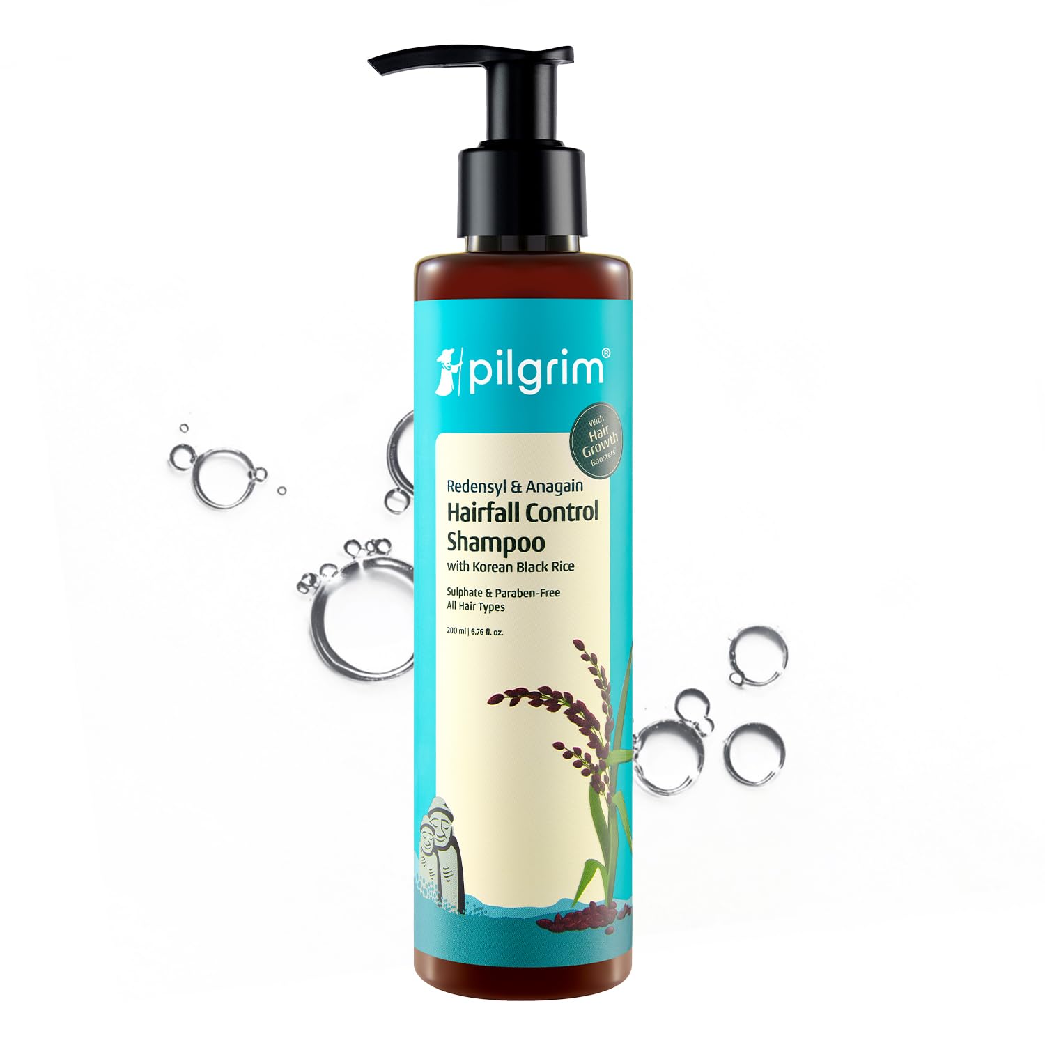Pilgrim Redensyl & Anagain Hairfall Control Shampoo with Korean Black Rice 6.76 Fl Oz (200ml) | Anti Hairfall shampoo for Men & Women | Reduces Hairfall | Enhance Hair Thickness | For All Hair Types