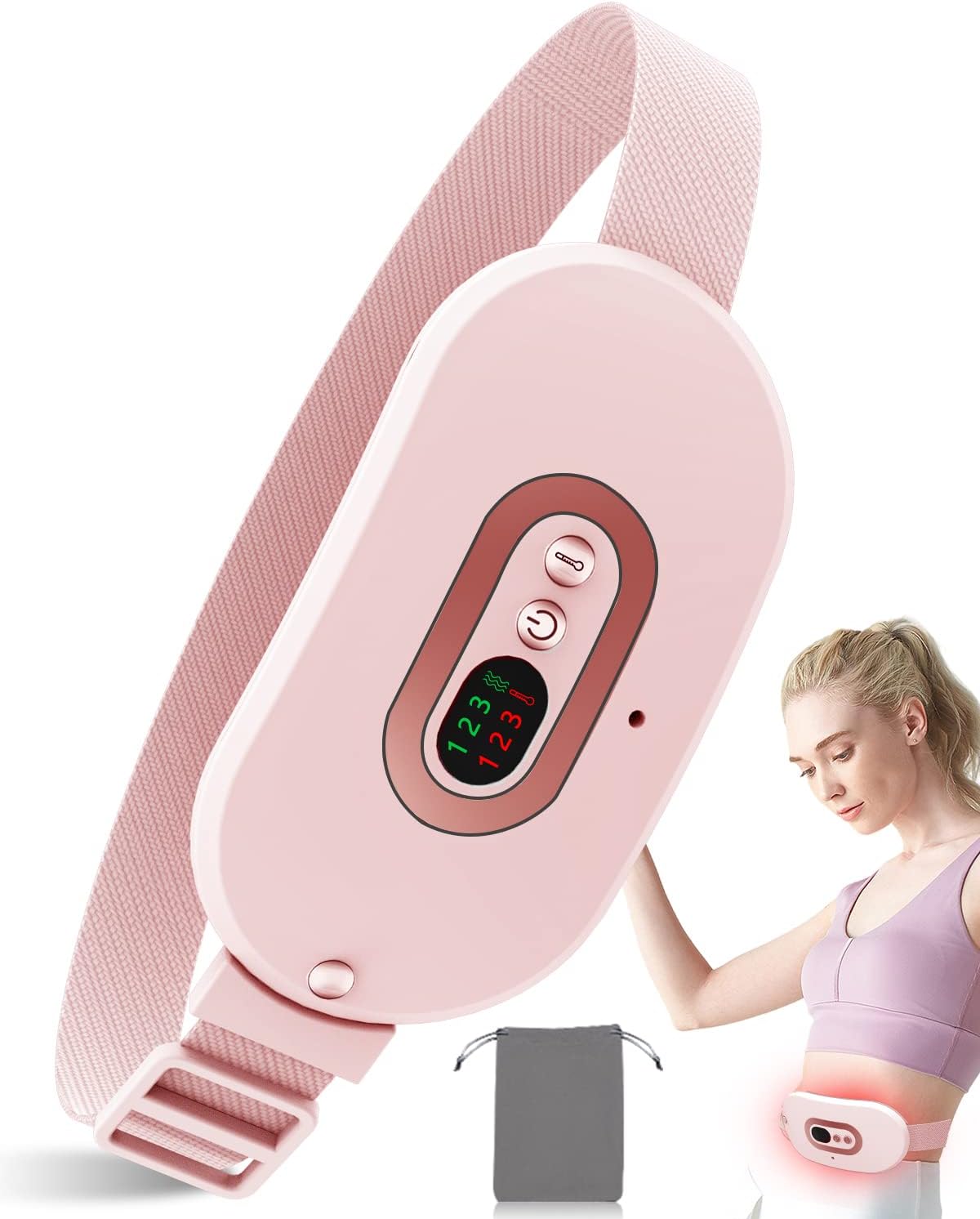 Menstrual Heating Pad Rechargeable-Portable Period Cramp Heat Pad with 3 Heat Levels and Vibration Massage Modes for Back and Stomach Pain Relief,Best Pink Wrap Belt Machine for Women Teens Girl Gift