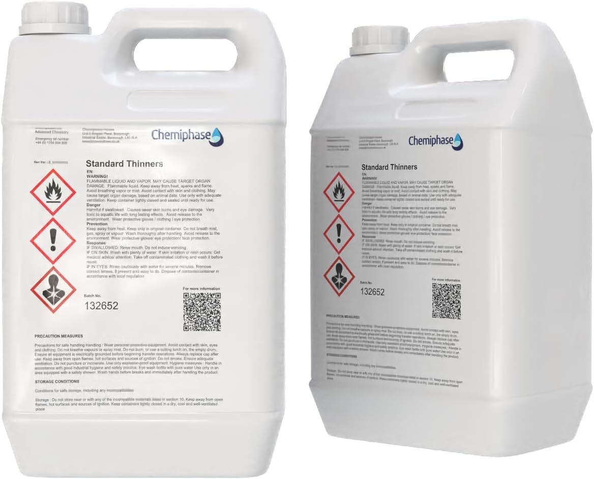 Cellulose Paint Thinner Gunwash – Fast Drying Solvent for Cleaning Spray Guns, Brushes & Equipment – Professional Grade for Paint Removal & Maintenance 2 x 5 litres