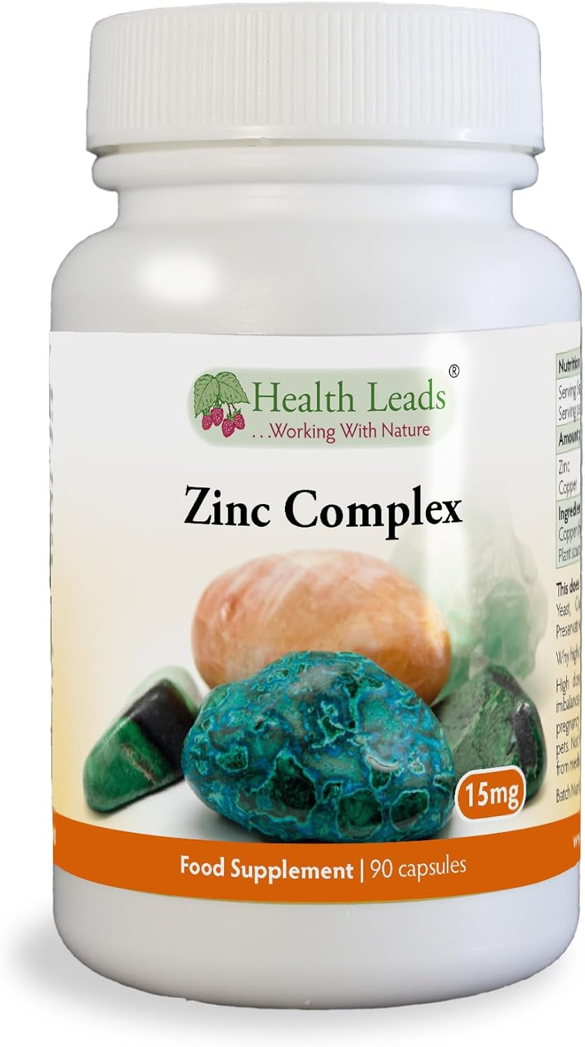 Zinc Complex 15mg 90 Capsules, Without Magnesium Stearate, Zinc contributes to The Normal Function of The Immune System & to The Maintenance of Normal Skin, Hair & Nails, Made in Wales