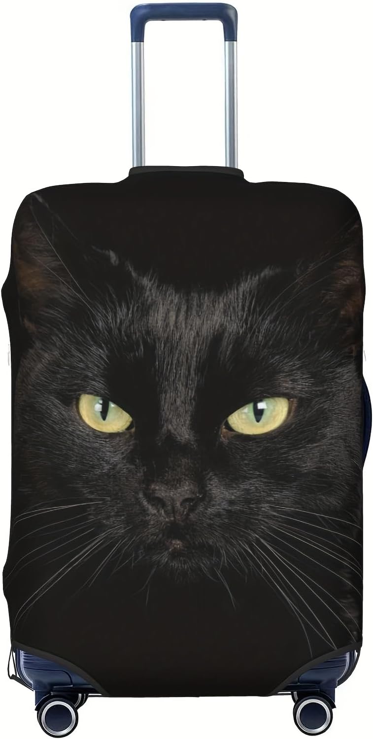Cool Black Cat with Green Eyes Elastic Washable Luggage Cover - Stretch Suitcase Protector Anti-Scratch for Kid and Adult, S (18-21 inch)