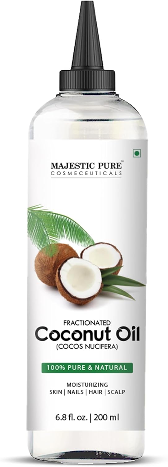 Majestic Pure Fractionated Coconut Oil - Relaxing Massage Oil, Liquid Carrier for Diluting Essential Oils Skin, Lip, Body & Hair Moisturizer Softener 6.8 fl oz