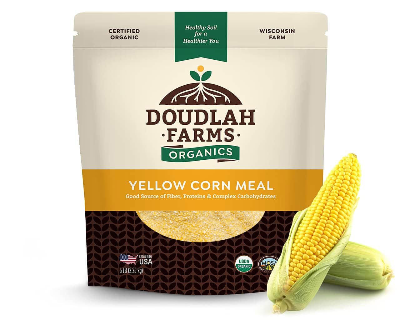 Organic Yellow Cornmeal 5 lb Fine Grind - Non-GMO, Gluten-Free, Sugar-Free, Farmed From Regenerative Soil, Vegan, Grown In USA, For Baking Cornbread, Muffins, Pancakes, and More by Doudlah Farms