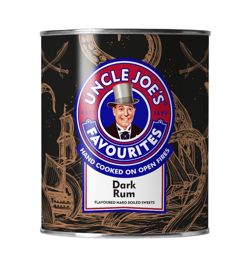 Uncle Joe's Dark Rum Candy | British Hard Boiled Sweets | Rum Flavored | Non-Alcoholic | Tin Pack | 4.23 Oz (120g)