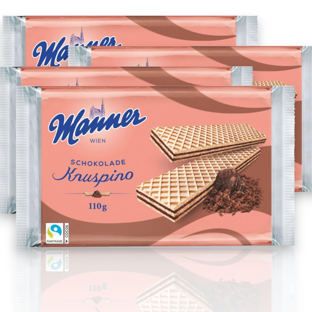 Manner Original Knuspino Chocolate– Delicious Austrian Dark Chocolate Wafers, Perfect Snack for Busy Families | 18 Pack - 110g/each | Ideal for Home, Office, and On-the-Go | 100% Natural Ingredients | Crunchy wafers with creamy chocolate filling (74%)