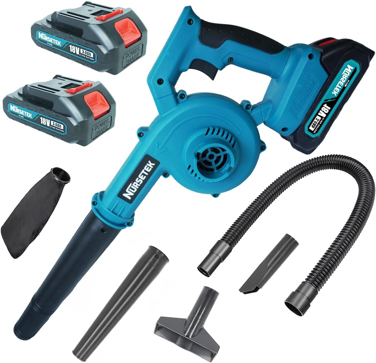 Leaf Blower Cordless with 2 Batteries 3000mAh and Charger, 18V Handle Electric Blower Vacuum Combo, with 7PCS Accessories, Mini Leaf Blowers Lawn Care, Patio, Garages, Dust, Snow Blowing