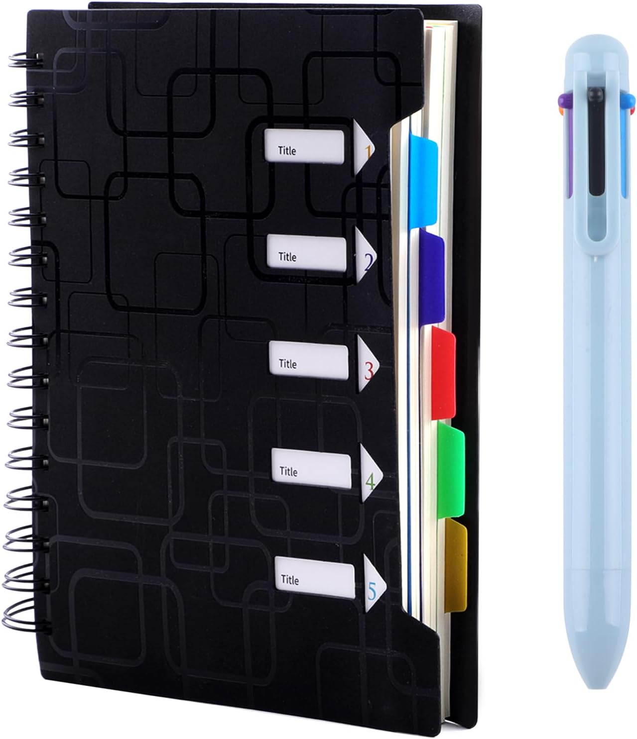 Weysoo A5 Notebook with Dividers, Spiral Notebook with Multicolor Pen, Project Book 240 Pages of 80GSM Paper, A5 Notebook for School, Office, and Home (5 Colors Tab)