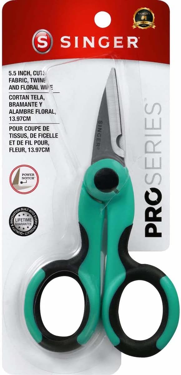 SINGER 00558 5-1/2-Inch ProSeries Heavy Duty Scissors with Power Notch , Teal