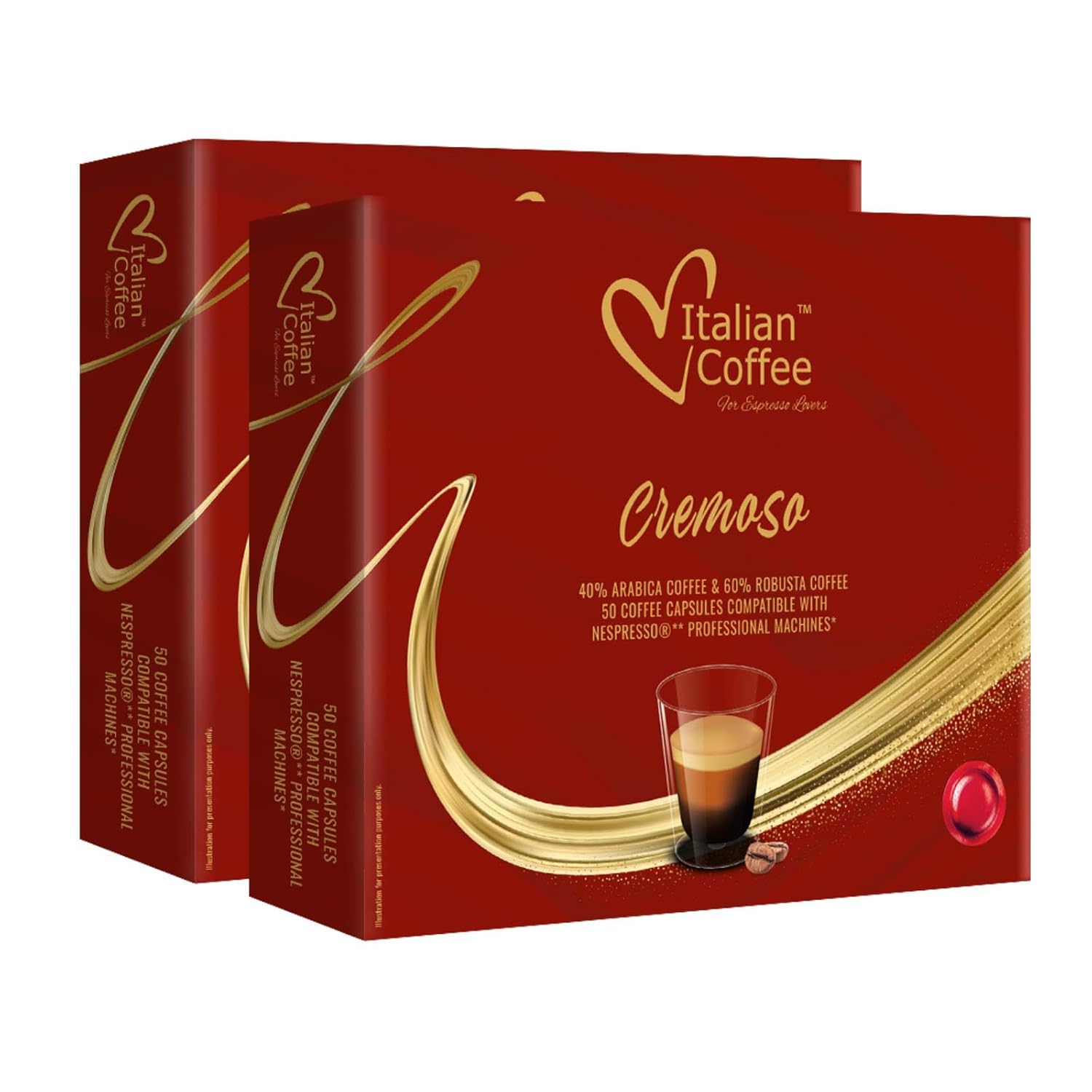Italian Coffee for Espresso Lovers pods compatible with PRO Professional Nespresso* machines Zenius, Gemini And Momento Pre 2022 models (100 Count (Pack of 1), Cremoso PRO)