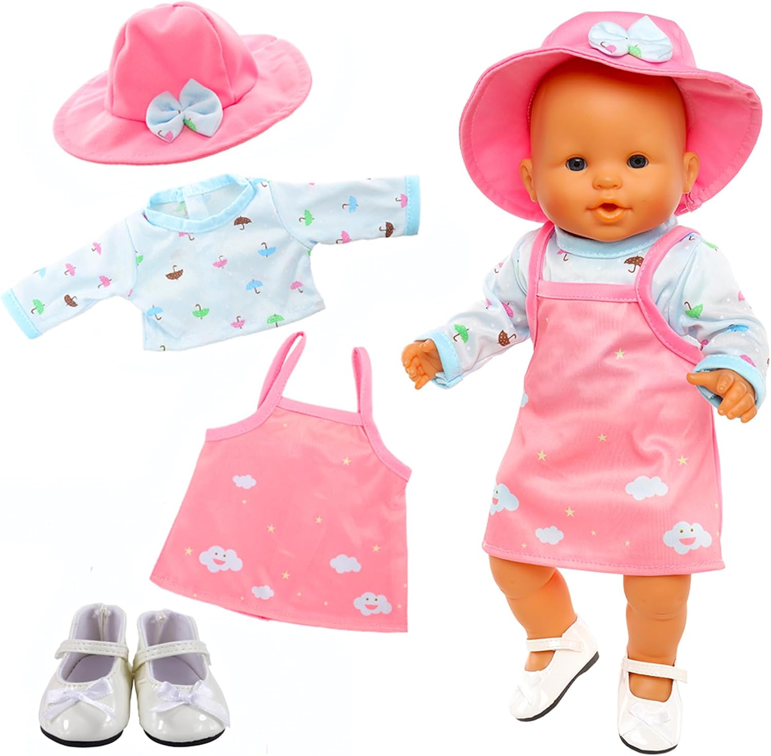 Miunana Clothes for 14-18 Inch 35-45 cm Baby Doll, Doll Clothes Outfits, Unicorn Print Clothes Hat Shoes for Dolls (Pink-Blue)