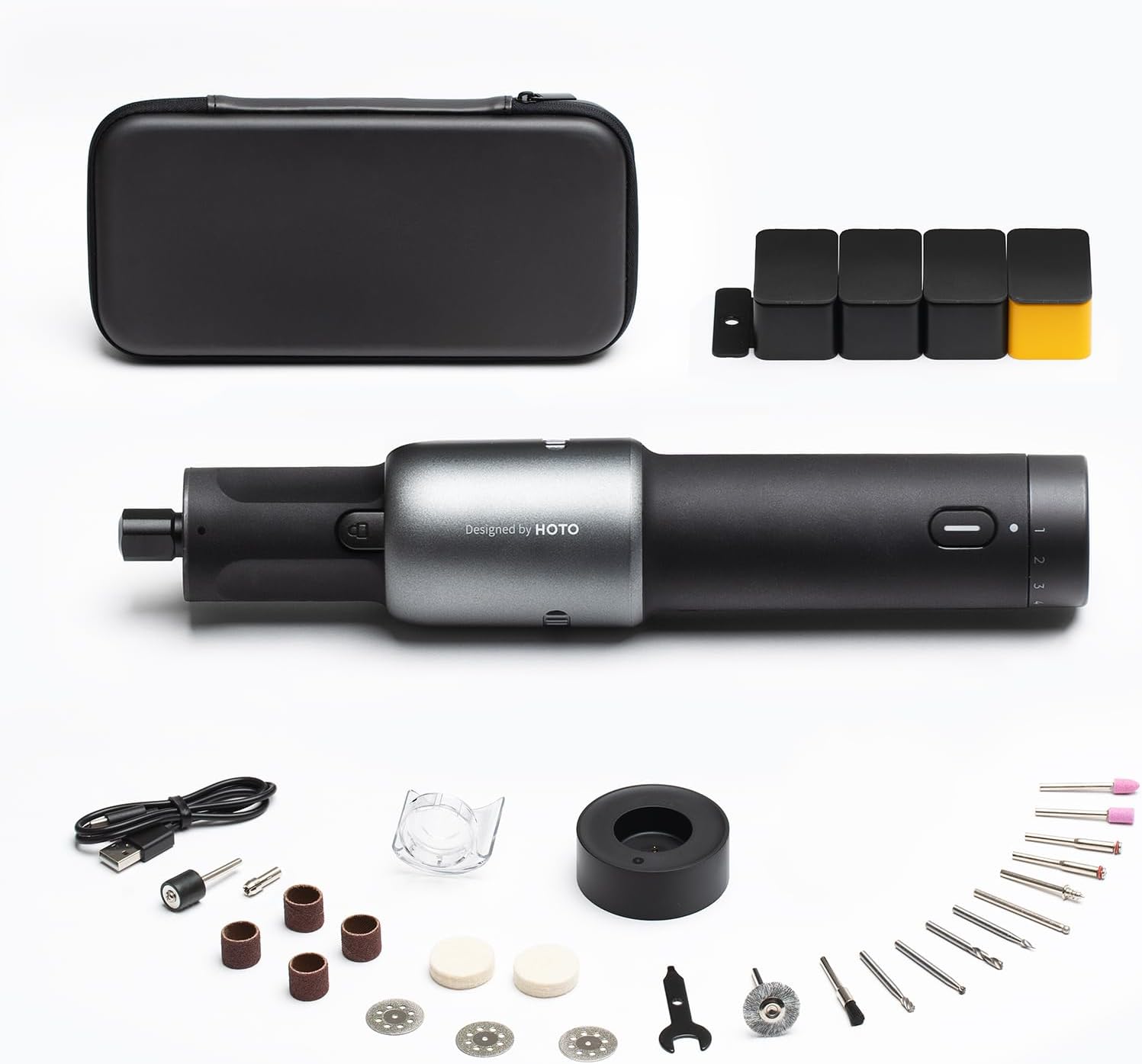HOTO Cordless Rotary Tool Kit 4V, 5 Variable Speed, 25000 RPM, 2000mAh USB-C Rechargeable Battery, 35 Accessories, LED Light, Power Tool for Sanding, Polishing, Carving, Cutting, DIY Crafts