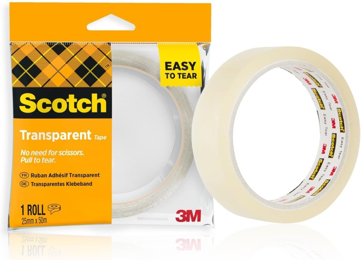 Scotch Transparent Tape 508 - 1 Roll - 25 mm x 50 m - General Purpose Clear Tape for School, Home and Office