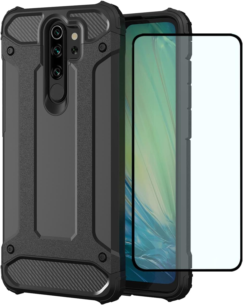 HTXWXJC Phone Case for Redmi 9 Case, Redmi 9 Prime Case, XiaoMi Poco M2 Case HD Screen Protector, Slim Hybrid Dual Layer TPU+PC Protective Phone Cover Shockproof Cases for Redmi 9 Black