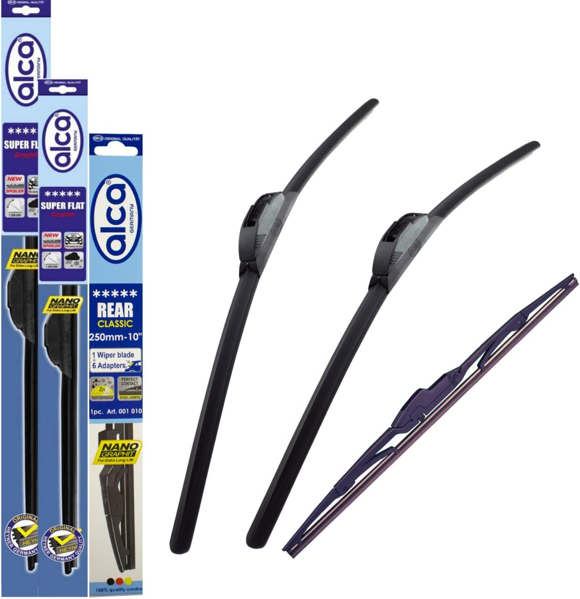 Fits Daihatsu Sirion 2005-onwards Set of 3 Windscreen Wiper Blades alca Germany Super Flat Front Rear 20"16" 14" ASF2016H14ARC