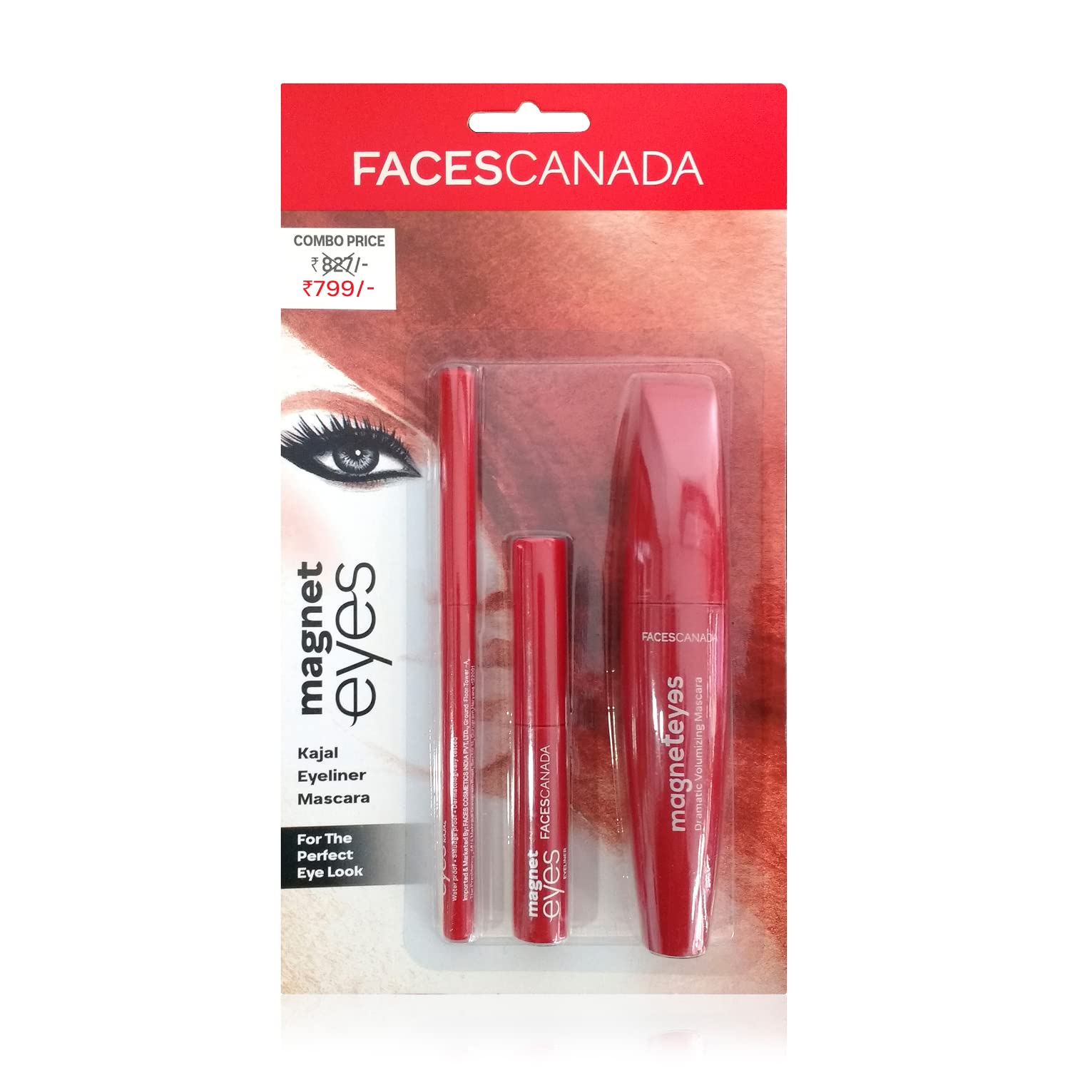 Faces Canada Magneteyes Eye Makeup Combo | Includes Eyeliner & Mascara | Bold Black Color, Smudge Proof, Long Lasting Eye Look Essentials | For Bold & Defined Eyes | Pack of 3