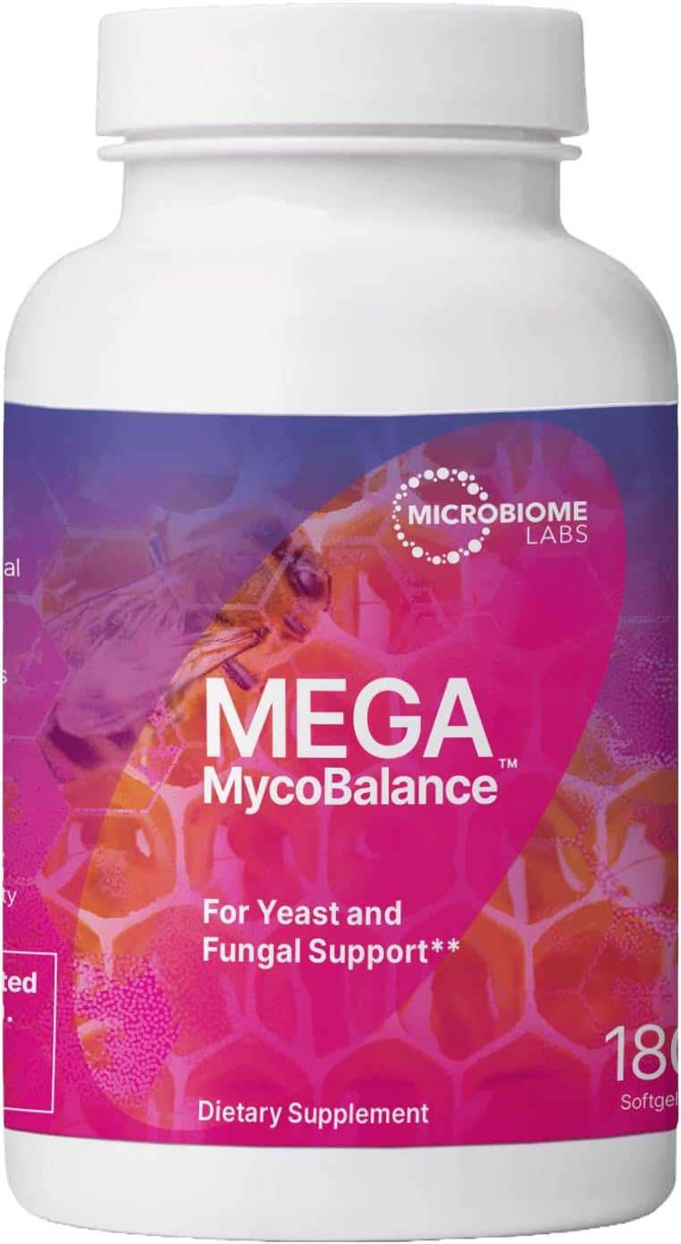 Microbiome Labs MegaMycoBalance (180 softgel Capsules) Support Healthy Yeast Candida and Fungal Balance in The Body and Gut - Nutritional Supplement with Undecyclenic Acid + Bee Propolis