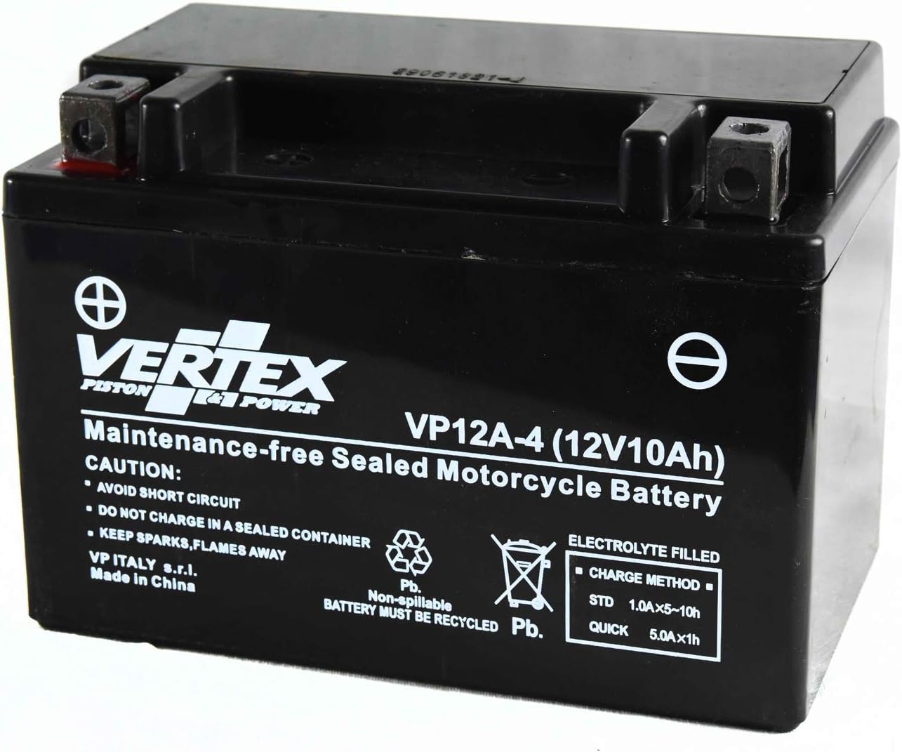 Vertex VP12-A-4 Sealed AGM Motorcycle/Powersport Battery, 12V, 10Ah, CCA (-18) 175, Replaces: CT12A-BS, YT12A-BS Perfect battery for Motorcycle, ATV's, Personal Watercraft and Snowmobiles