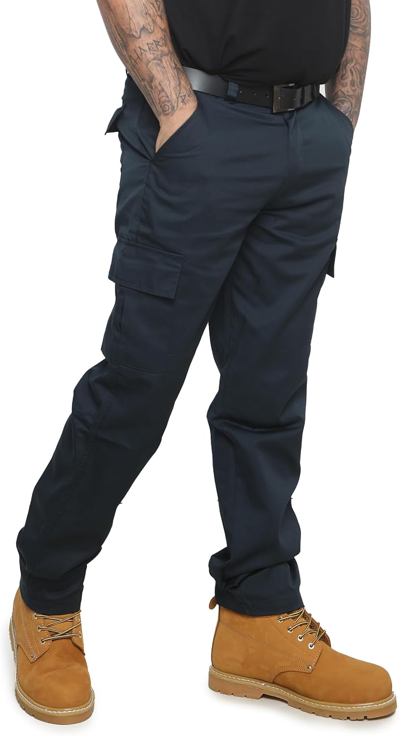 R.S.W RAPID SAFETY WORKWEAR Black Multi Pocket Combat Men's Work Trousers - Mens Work Pants Size 30 to 42 - Black & Navy Work Trousers, 3 Leg Sizes