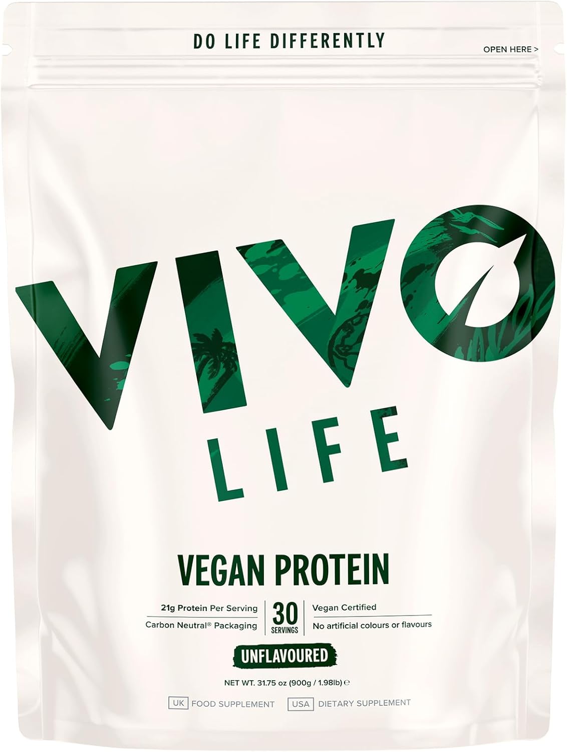 Vivo Life - Vegan Protein Powder - 21 Grams of Plant-Based Protein per Scoop, 30 Servings (900g) (Unflavoured)