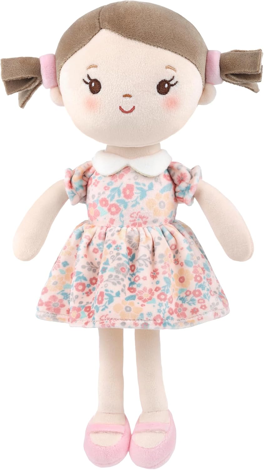 GAGAKU Soft Baby Doll Toys for Girls, My First Baby Rag Dolls for 1 Year Old Girl Birthday Gift Plush Doll Toys Machine Washable Baby Doll for Toddler Kids Infants (12-inch Pink Flower Girl)
