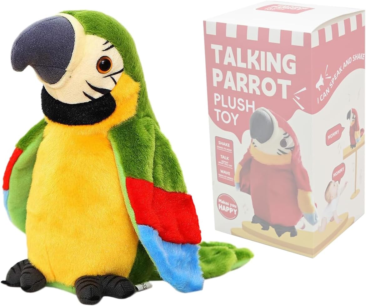 Cutiest Talking Parrot Mimicry Pet Speaking Plush Repeat What You Say Waving Wings Electronic Record Bird Stuffed Animal Interactive Sensory Educational Birthday Xmas Gift
