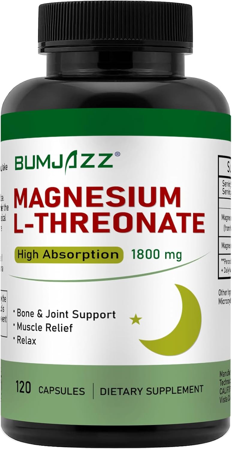 Magnesium L-Threonate Capsules 1800mg – 120 Counts– High Absorption Magnesium Supplement – Bioavailable Form for Rest and Cognitive Function Support