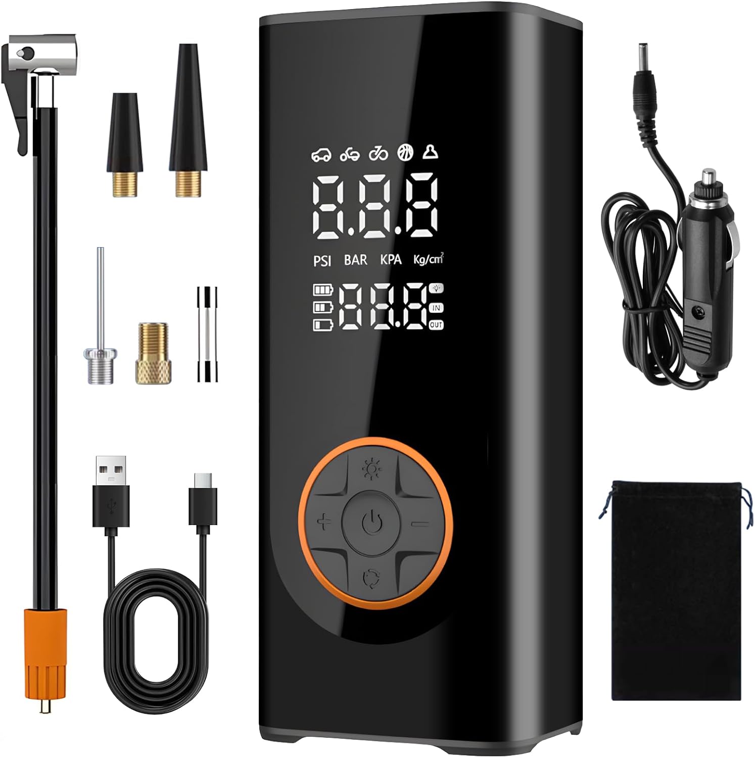 Corded/Cordless Dual Purpose Digital Tyre Inflator,Portable Air Compressor,Car Tyre Pump,Supports Preset Tyre Pressure and Auto Shutoff,with LED Lights for Car Tyres and Other Inflatable Devices