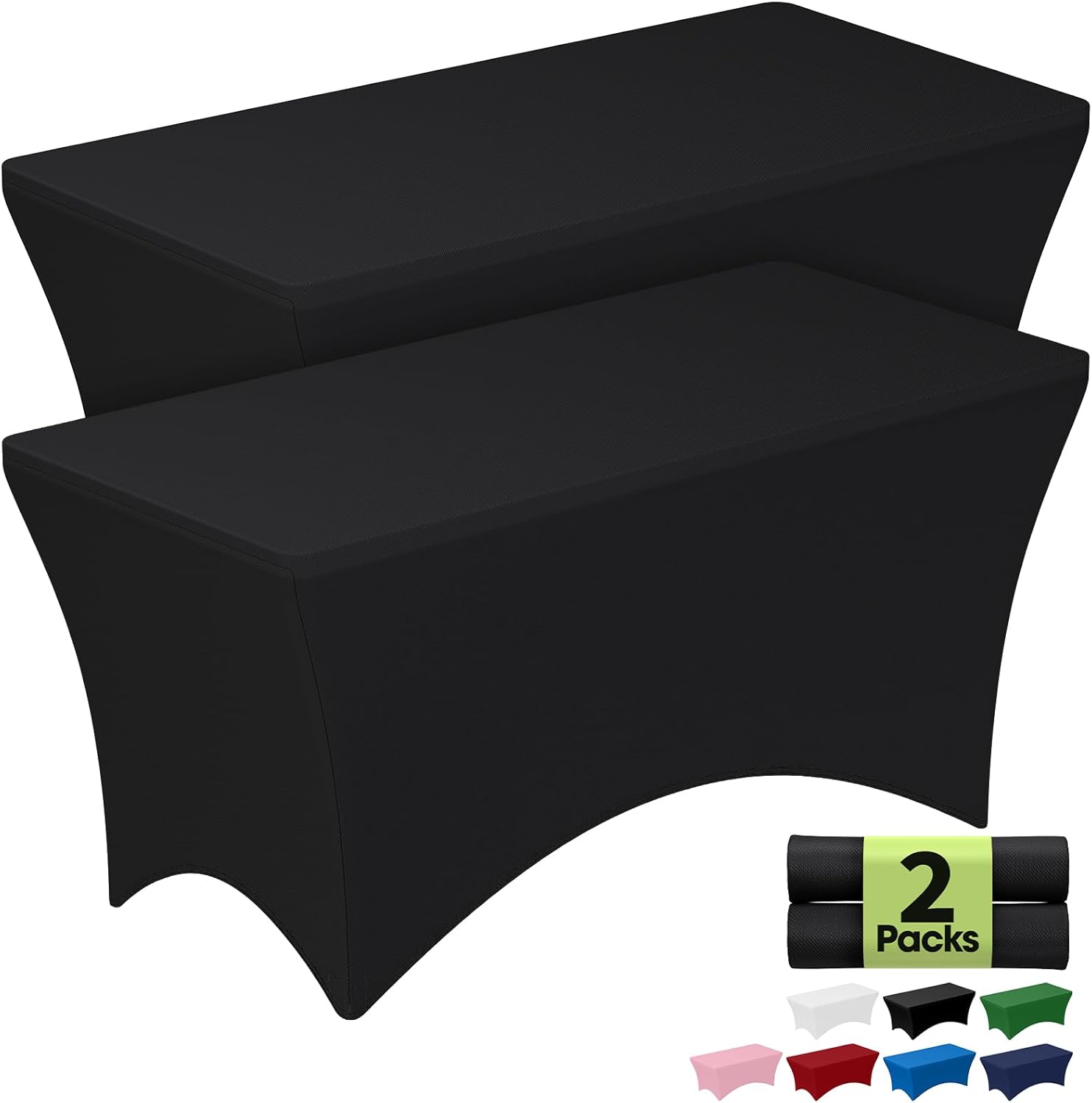 Pureegg Spandex Tablecloth 6ft - 2 Pack, Fitted and Tight Table Cloth for Rectangle Table, Wrinkle-Free and Stretch Table Cover for Party, Wedding, Banquet and Birthday, Ink