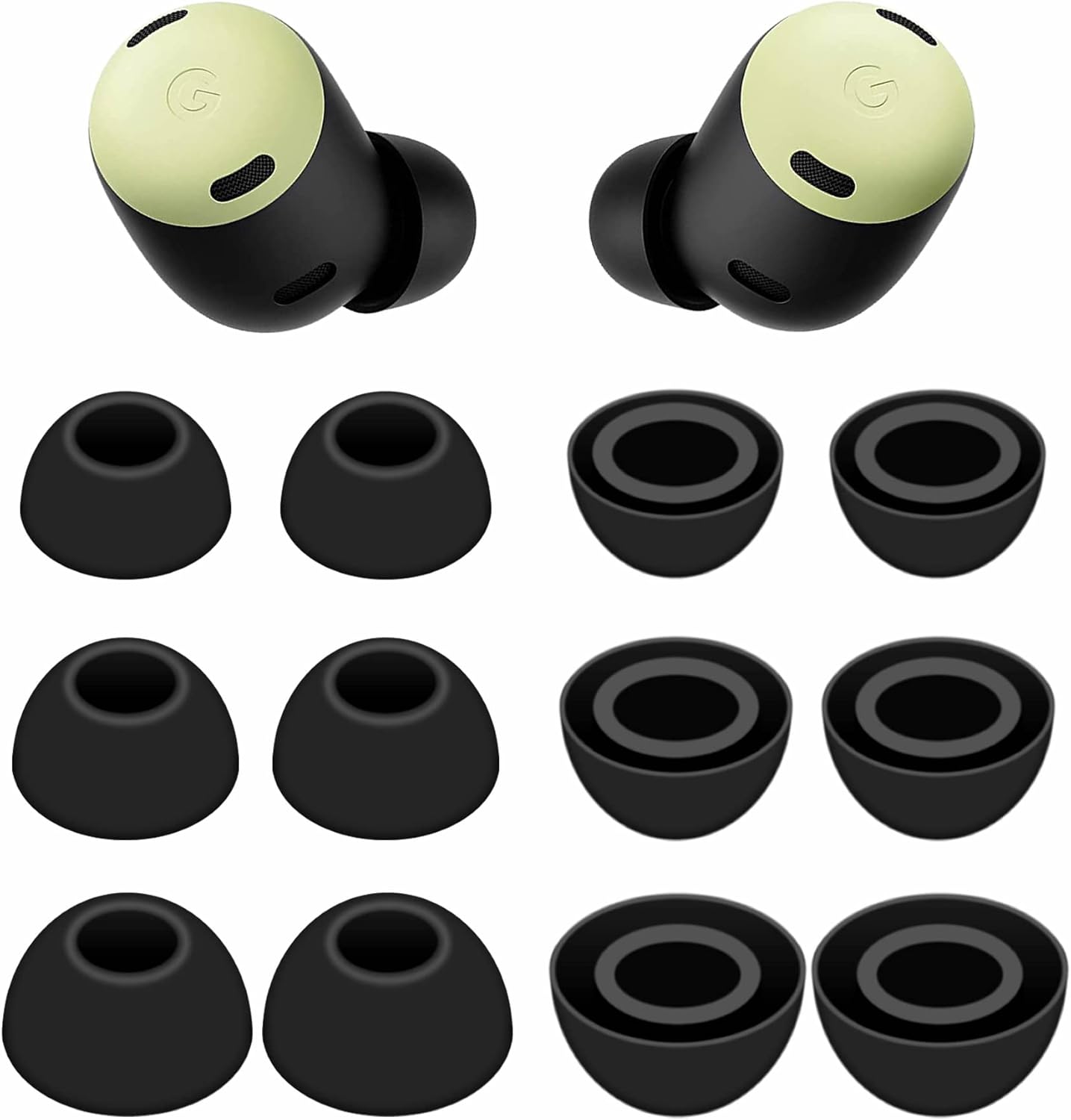 6 Pairs Eartips Compatible with Pixel Buds Pro Ear Tips Buds, Replacement Silicone Rubber Earbuds Gel Earplug Wing Fit in Case Accessories Compatible with Google Pixel Buds Pro - S/M/L Black