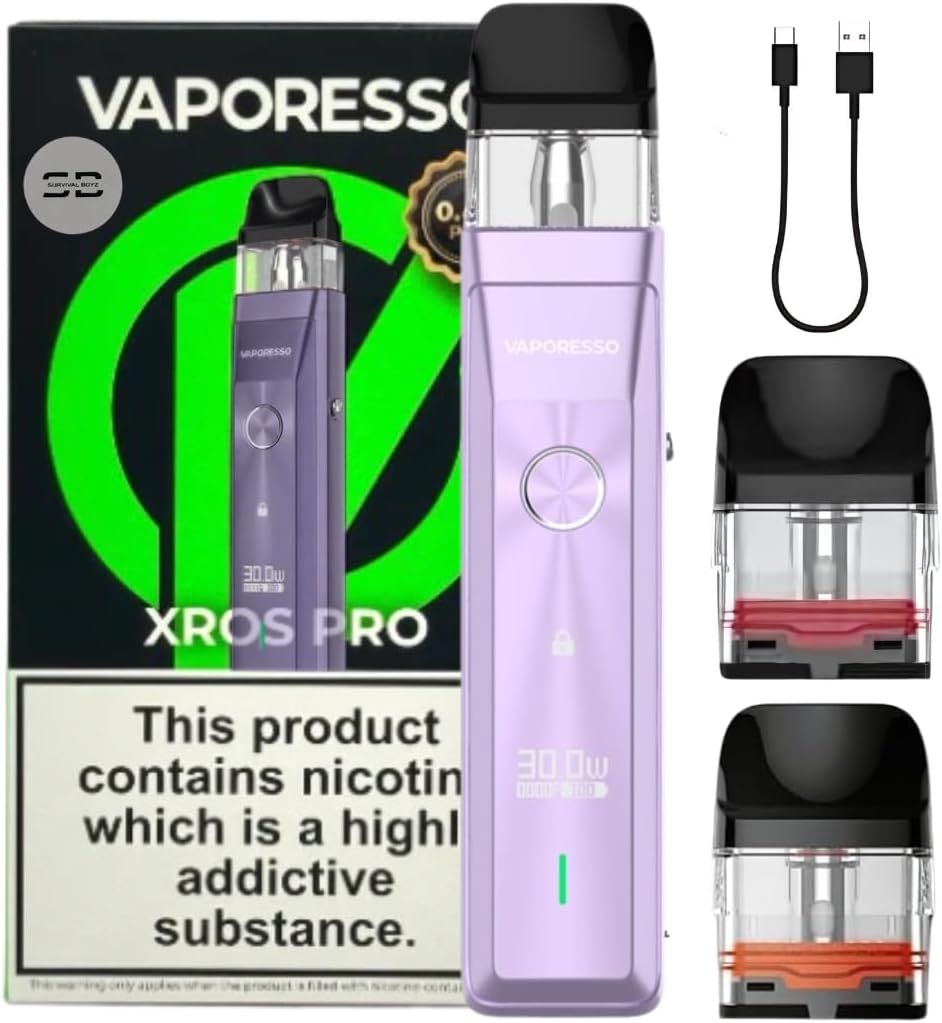Vaporesso Xros Pro Pod Vape Kit (Purple) - 9 Colours to choose from - 30W /1200mAH 35 Min Full Charge, 0.4 Top-Fill Pod, Compatible will all Vaporesso Xros Pods - No Nicotine (Purple)