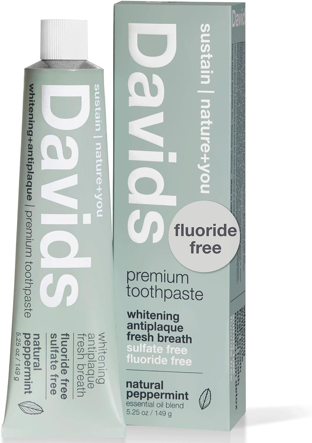 Davids Natural Whitening Toothpaste, Antiplaque, Fluoride Free, SLS Free, Peppermint, 5.25 OZ Metal Tube, Tube Roller Included