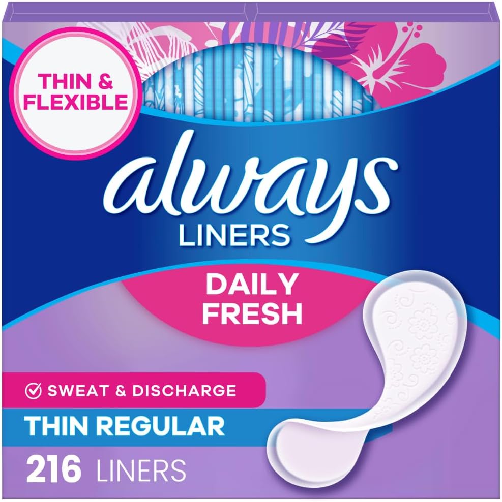 Always Daily Fresh Thin Liners, Regular Absorbency, Unscented Panty Liners, 216 Count