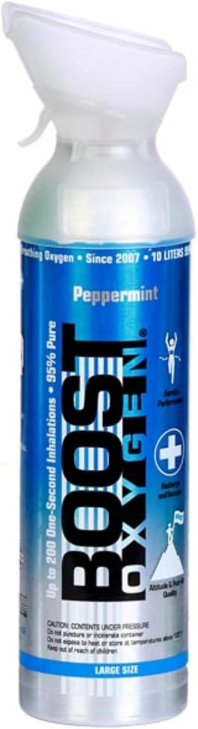 Boost Oxygen Cylinder - Portable Oxygen Cylinder for Breathing Up to 200 Uses | 95% Pure Oxygen Can Promotes Free Breathing, assists Hangovers, Colds, & Revitalizes Lungs (Peppermint -10L)