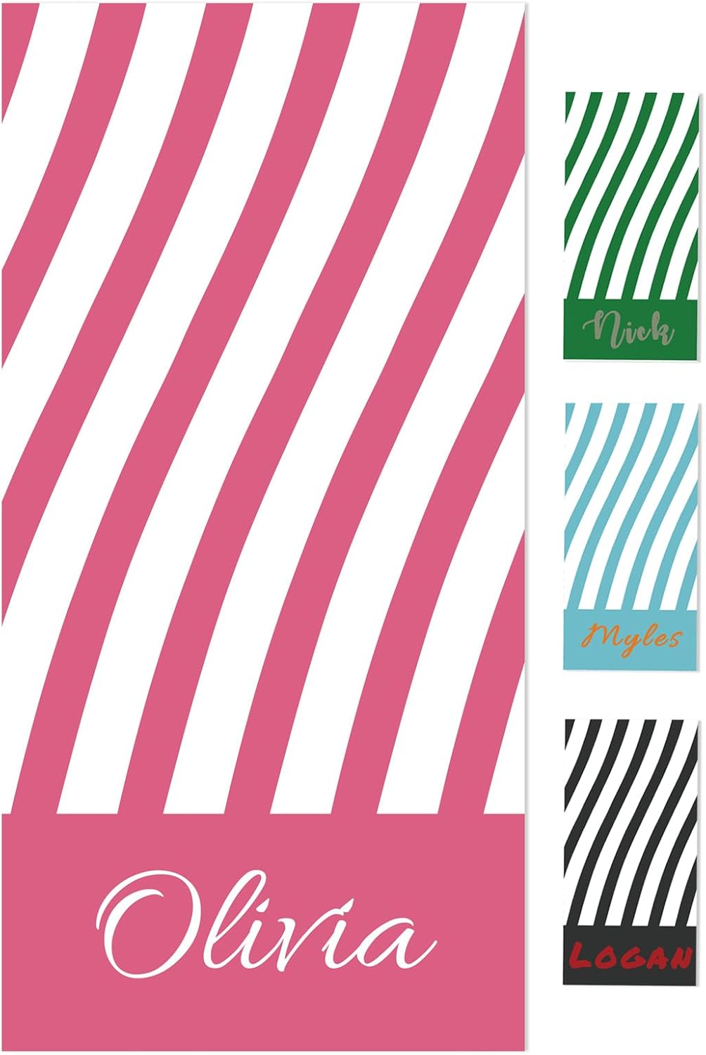 Trafagala Personalized Beach Towels for Kids Adults Custom Cotton/Poly Blend Pool Towel with Name Oversized-Customized Sand Free Quick Dry Striped Beach Towel for Boys Girls Women Men(35" W x 70" L)