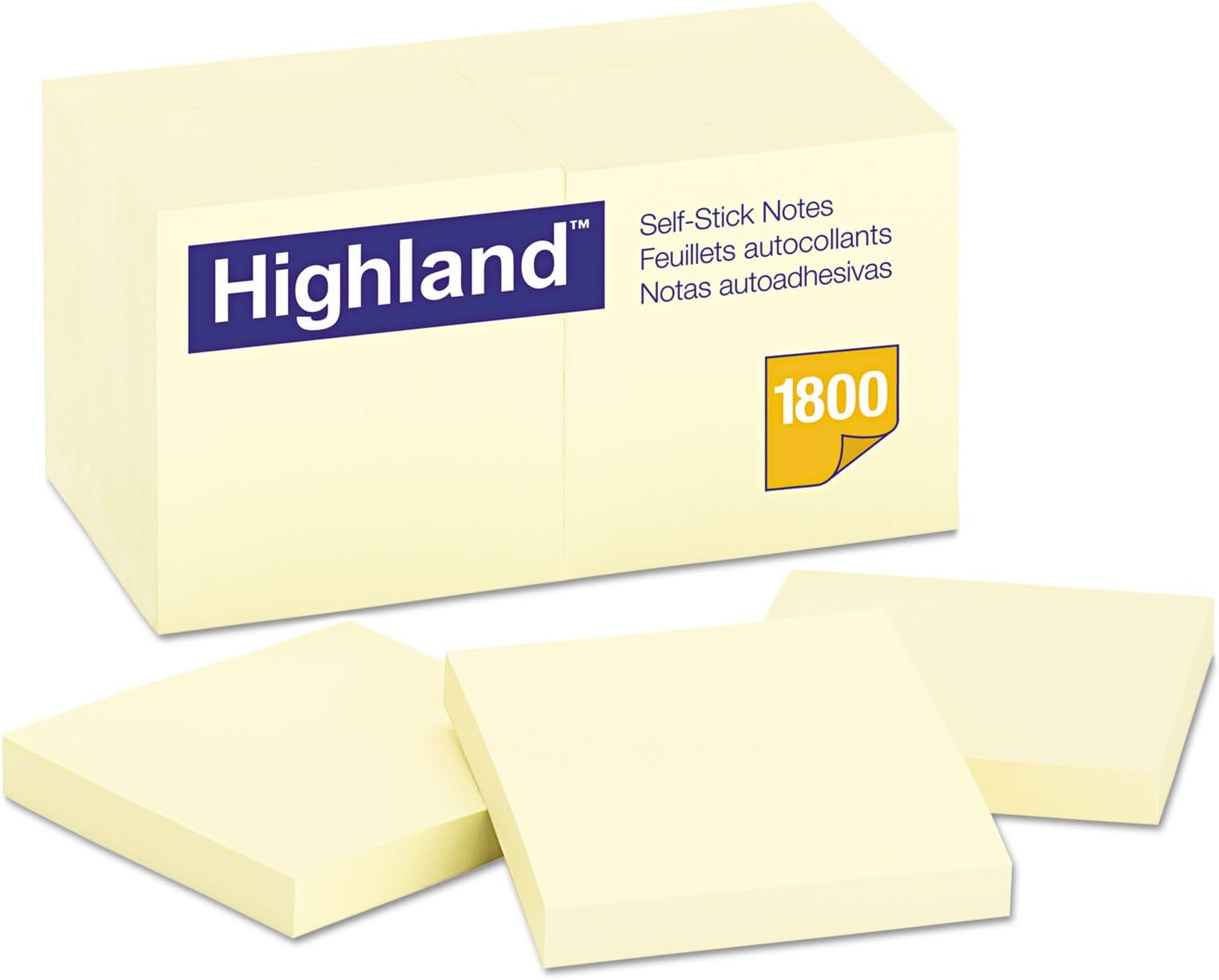 Highland Sticky Notes, 3 x 3 Inches, Yellow, 18 Pack (6549-18)