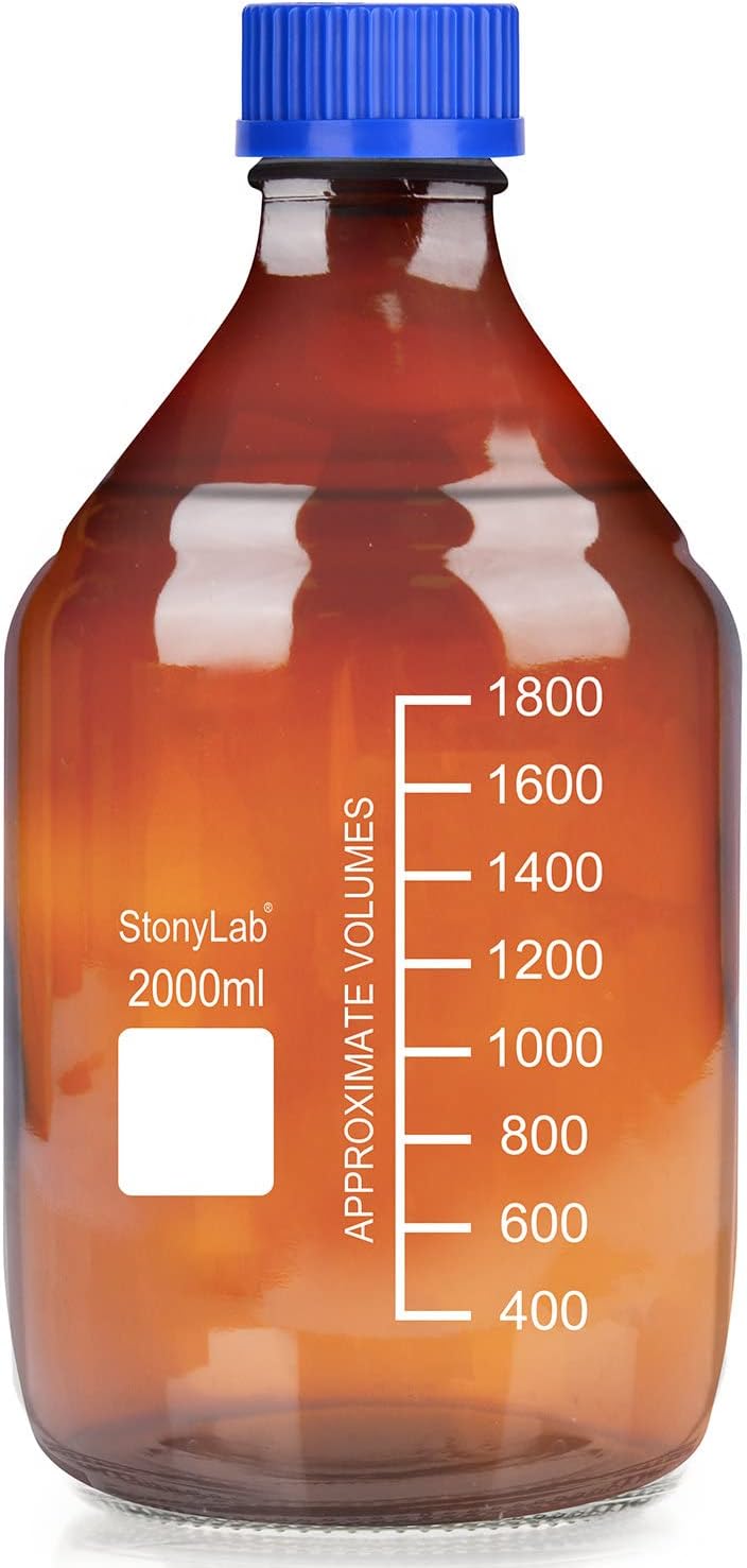 stonylab Amber Glass Graduated Round Media Storage Bottles with GL45 Screw Cap, 2000 ml, 1 Pack